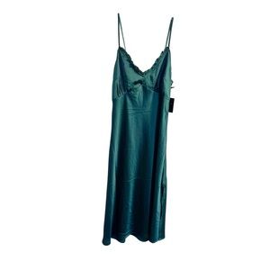 Japna NWT Emerald Green Satin Slip‎ Dress Size Large Fairy Coquette Party Glam